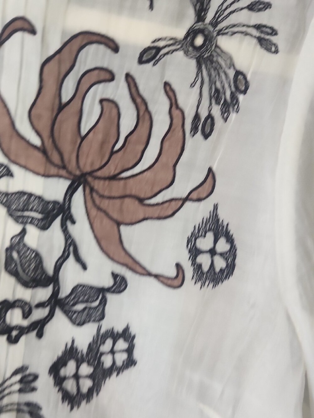 NIC+ZOE Cream Button-Front Blouse with Brown & Black Floral Embroidery - Picture 5 of 16